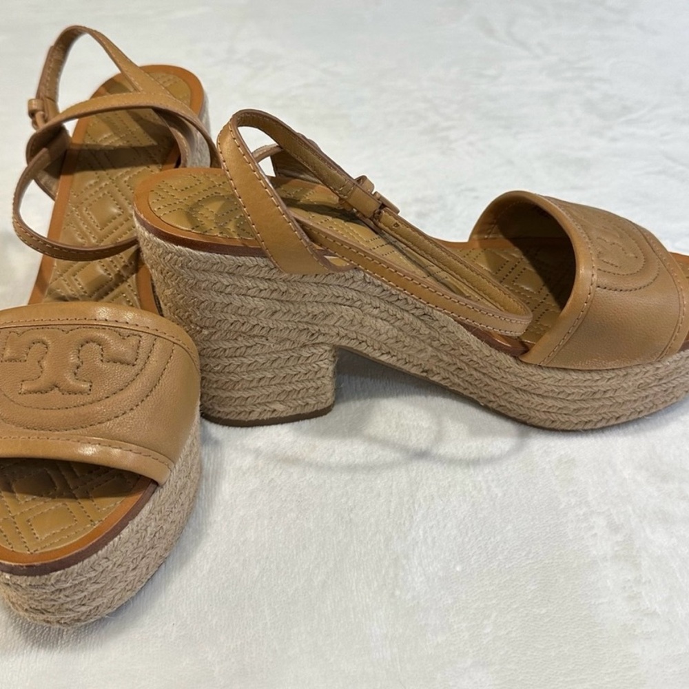 Tory Burch Tan Espadrille Wedge Sandals